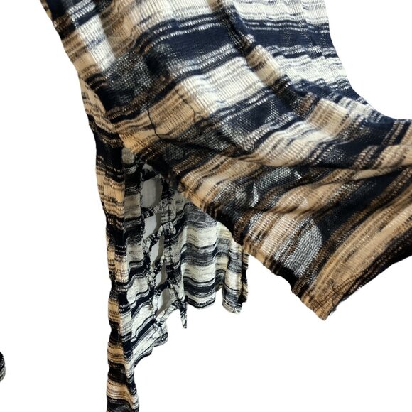 EXTRA TOUCH Faux Lace-Back Detail With Drop-Back Striped Sweater - Picture 3 of 7